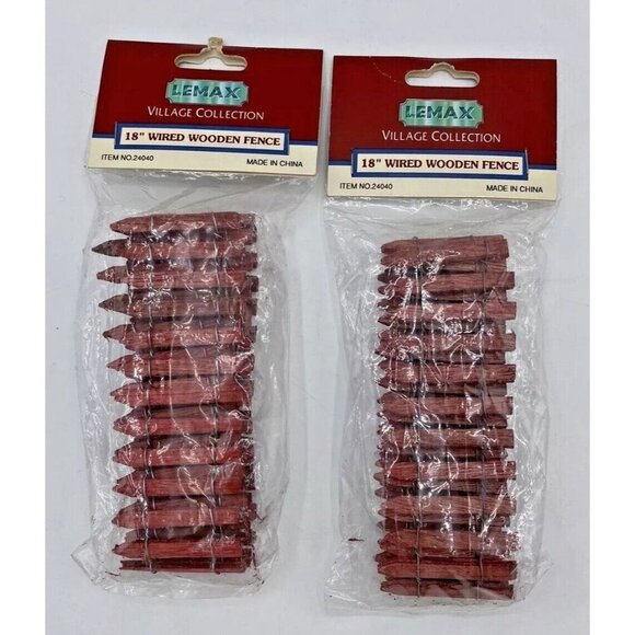 Vintage Other - Vtg 90s Lemax Wired Wooden Fence Lot 2 Christmas Village 18 In Holiday Retro